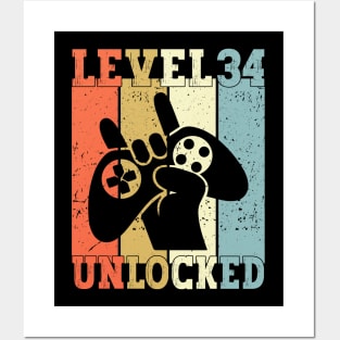Level 34 Unlocked Video Gamer 34 Years Old 34th Birthday Level Unlocked Posters and Art